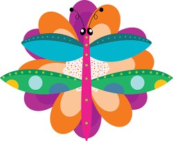 multicolor dragonfly on a large flower clipart