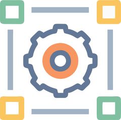 multicolored gear icon representing network configuration