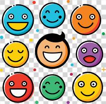 Multicolored smiley faces shows happiness and laughter