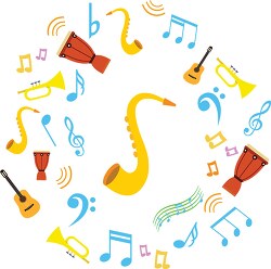 music class with scales and instruments clipart