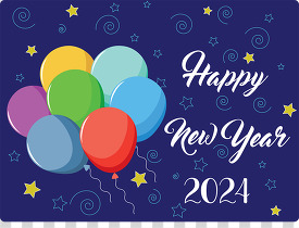 new year wish with colorful balloons clipart 2024