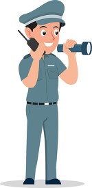 night security watchman holding walkie talkie clipart