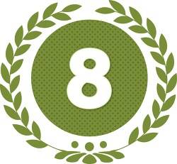 number eight green dots with wreath design