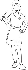 nurse holds an injection needle outline clipart