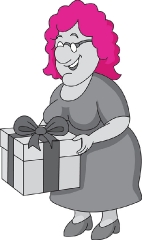 old lady grandmother with gift box gray color clipart