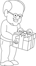 old man grandfather with gift box black outline