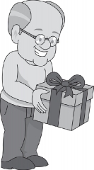 old man grandfather with gift box gray color clipart