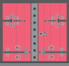 old wooden ornate door gray color clipart