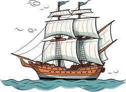 old wooden sailing ship cartoon drawing illustration