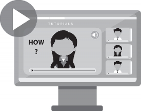 online video tutorial education gray color clipart