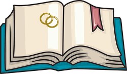 open bible with two wedding rings clipart