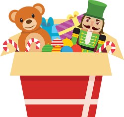 open christmas box with toys clipart 2