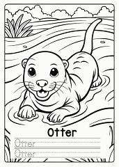 otter swimming in a river practice writing worksheet