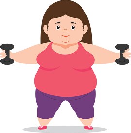 overweight woman arms stretched holding weights during exercise 