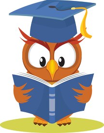 owl wearing graduation cap reading book clipart 