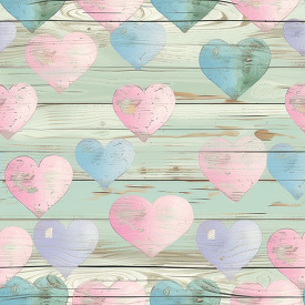 painted hearts on a vintage wood plank surface