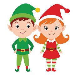 pair of happy Christmas elves a boy and a girl dressed in green 