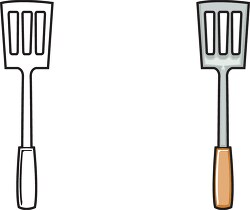 pair of spatula with a wooden handle and black outline clip art