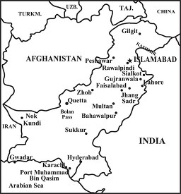 Pakistan country map black outline