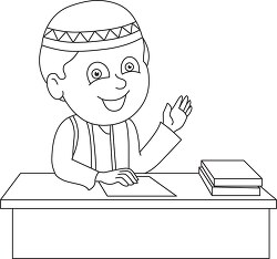 pakistan male student at his desk black outline printable clip a