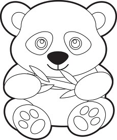 panda bear is holding a bamboo leaf in its paws black outline clip art