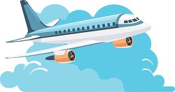 passenger aircraft flying in the clouds clip art