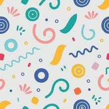 pastel colored spirals and dots on a light background