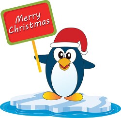 penguin with sign wishing merry christmas clipart