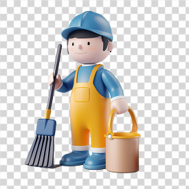 person cleaning with tools 3d clay icon transparent png