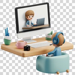 person on a video conference call 3d clay icon transparent png