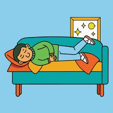 person sleeping on a teal couch