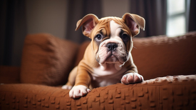  Bulldog Dog breed puppy sit on the couch