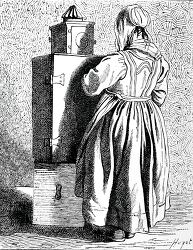 18th century french woman workds with a magic lantern
