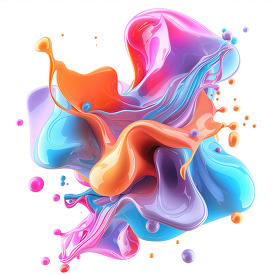 3D render of vibrant paint splashes in multiple colors