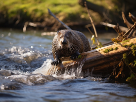 A beaver building a dam in a river 2