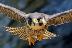 a peregrine falcon front view in flight