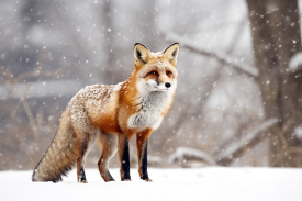a red fox standing in a snow