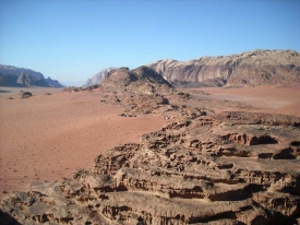 A view of the Wadi Rum, the largest wadi or valley in Jordan.