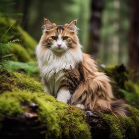 adorable Norwegian Forest Cat in the forest
