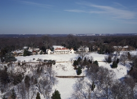Aerial of snow covering Mount Vernon Virginia
