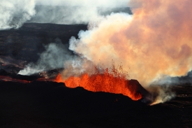 Aerial view of Fissure 3 erupting on the Northeast Rift Zone of 