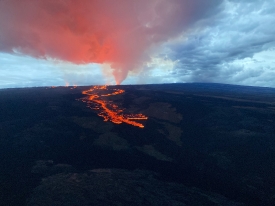 Aerial view of the lava flows on the northeast flank of Mauna Lo