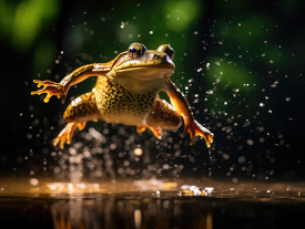 african bullfrog leaping to catch a firefly mid air