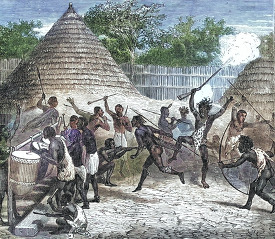 african war daince colorized historical illustration