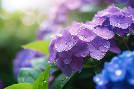 after the rain blue purple hydrangea flowers