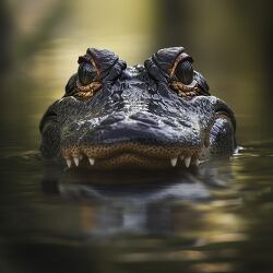 alligators head peeks through lily pads emerges above the calm