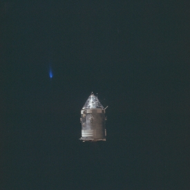 apollo 14-View of the comman service module from the lunar modul