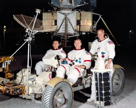 Apollo 15 crewmembers aboard LRV