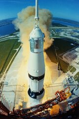 Apollo 15 liftoff viewed from launch tower