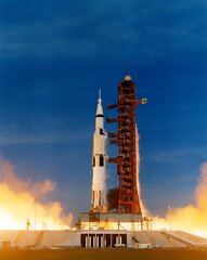 Apollo 15 Saturn V ignition swingarms begin to retract
